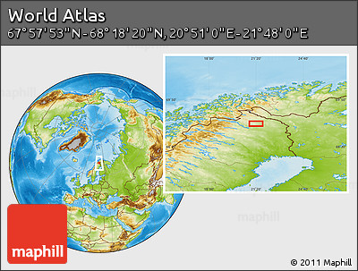 Physical Location Map of the Area around 68° 8' 7" N, 21° 19' 30" E