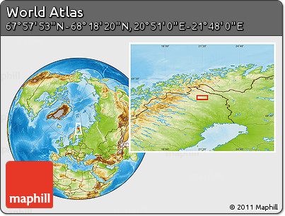 Physical Location Map of the Area around 68° 8' 7" N, 21° 19' 30" E