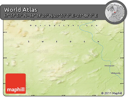 Physical Map of the Area around 68° 8' 7" N, 21° 19' 30" E