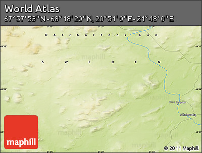 Physical Map of the Area around 68° 8' 7" N, 21° 19' 30" E