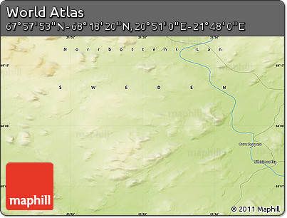 Physical Map of the Area around 68° 8' 7" N, 21° 19' 30" E
