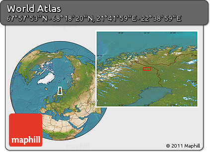 Satellite Location Map of the Area around 68° 8' 7" N, 22° 10' 29" E