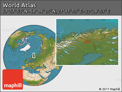 Satellite Location Map of the Area around 68° 8' 7" N, 22° 10' 29" E