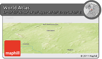 Physical Panoramic Map of the Area around 68° 8' 7" N, 22° 10' 29" E