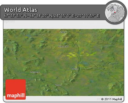 Satellite 3D Map of the Area around 68° 8' 7" N, 24° 43' 30" E