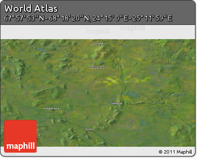 Satellite 3D Map of the Area around 68° 8' 7" N, 24° 43' 30" E