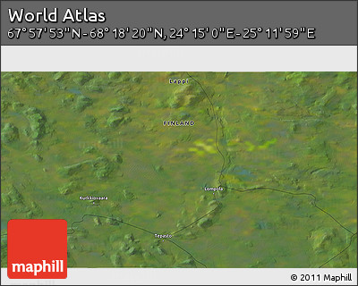 Satellite 3D Map of the Area around 68° 8' 7" N, 24° 43' 30" E