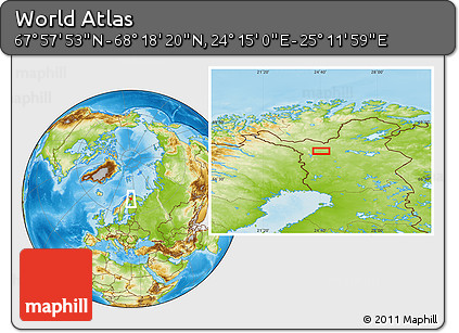 Physical Location Map of the Area around 68° 8' 7" N, 24° 43' 30" E