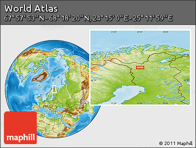 Physical Location Map of the Area around 68° 8' 7" N, 24° 43' 30" E