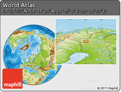 Physical Location Map of the Area around 68° 8' 7" N, 24° 43' 30" E