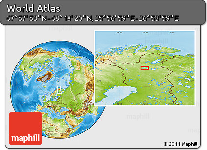 Physical Location Map of the Area around 68° 8' 7" N, 26° 25' 29" E