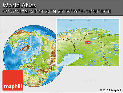 Physical Location Map of the Area around 68° 8' 7" N, 26° 25' 29" E