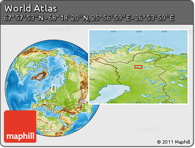 Physical Location Map of the Area around 68° 8' 7" N, 26° 25' 29" E