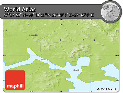 Physical Map of the Area around 68° 8' 7" N, 27° 16' 29" E