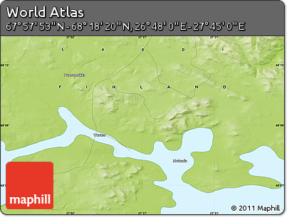 Physical Map of the Area around 68° 8' 7" N, 27° 16' 29" E