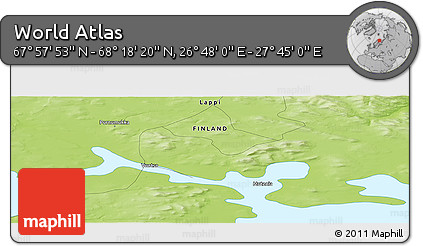 Physical Panoramic Map of the Area around 68° 8' 7" N, 27° 16' 29" E