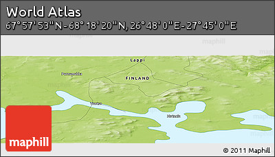 Physical Panoramic Map of the Area around 68° 8' 7" N, 27° 16' 29" E