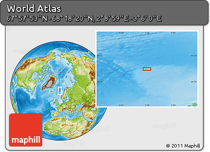 Physical Location Map of the Area around 68° 8' 7" N, 2° 37' 30" E