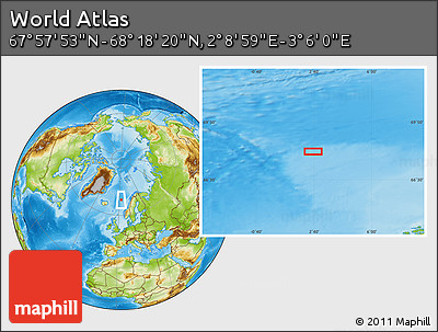 Physical Location Map of the Area around 68° 8' 7" N, 2° 37' 30" E