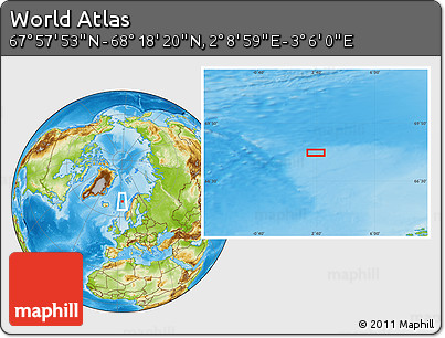 Physical Location Map of the Area around 68° 8' 7" N, 2° 37' 30" E
