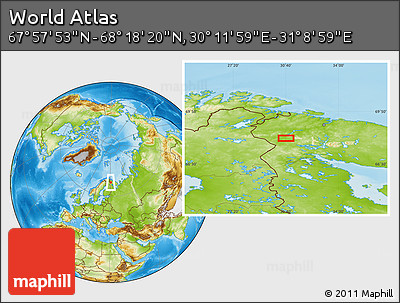 Physical Location Map of the Area around 68° 8' 7" N, 30° 40' 29" E