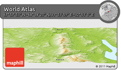 Physical Panoramic Map of the Area around 68° 8' 7" N, 32° 22' 30" E