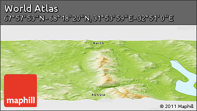 Physical Panoramic Map of the Area around 68° 8' 7" N, 32° 22' 30" E