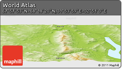Physical Panoramic Map of the Area around 68° 8' 7" N, 32° 22' 30" E