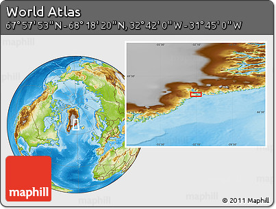 Physical Location Map of the Area around 68° 8' 7" N, 32° 13' 30" W