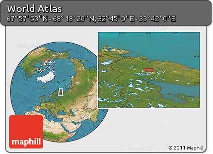Satellite Location Map of the Area around 68° 8' 7" N, 33° 13' 30" E