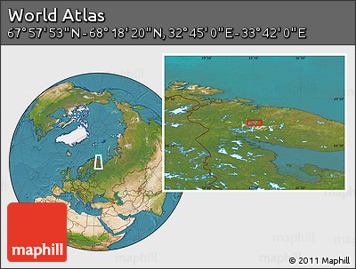 Satellite Location Map of the Area around 68° 8' 7" N, 33° 13' 30" E