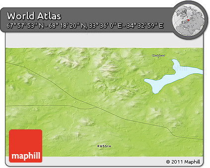Physical 3D Map of the Area around 68° 8' 7" N, 34° 4' 30" E