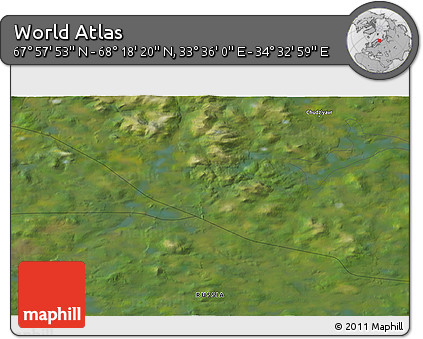Satellite 3D Map of the Area around 68° 8' 7" N, 34° 4' 30" E