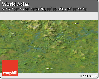 Satellite 3D Map of the Area around 68° 8' 7" N, 34° 4' 30" E