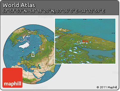 Satellite Location Map of the Area around 68° 8' 7" N, 34° 4' 30" E