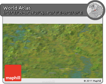 Satellite 3D Map of the Area around 68° 8' 7" N, 34° 55' 29" E