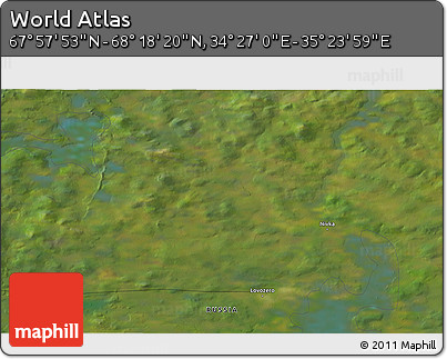 Satellite 3D Map of the Area around 68° 8' 7" N, 34° 55' 29" E
