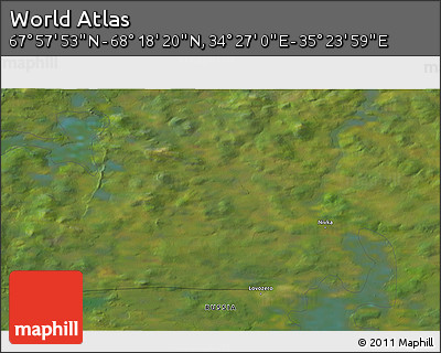 Satellite 3D Map of the Area around 68° 8' 7" N, 34° 55' 29" E