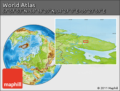 Physical Location Map of the Area around 68° 8' 7" N, 34° 55' 29" E