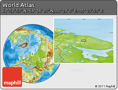 Physical Location Map of the Area around 68° 8' 7" N, 34° 55' 29" E