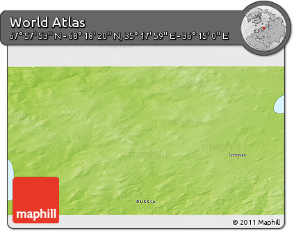 Physical 3D Map of the Area around 68° 8' 7" N, 35° 46' 29" E