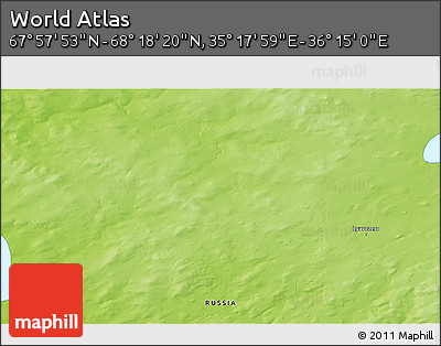 Physical 3D Map of the Area around 68° 8' 7" N, 35° 46' 29" E