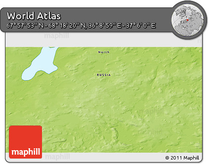 Physical 3D Map of the Area around 68° 8' 7" N, 36° 37' 30" E