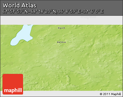 Physical 3D Map of the Area around 68° 8' 7" N, 36° 37' 30" E