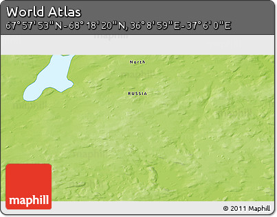 Physical 3D Map of the Area around 68° 8' 7" N, 36° 37' 30" E