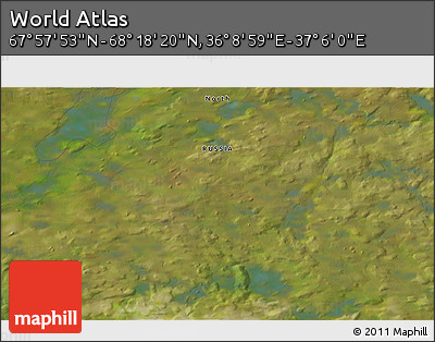 Satellite 3D Map of the Area around 68° 8' 7" N, 36° 37' 30" E