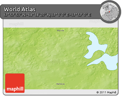 Physical 3D Map of the Area around 68° 8' 7" N, 37° 28' 30" E