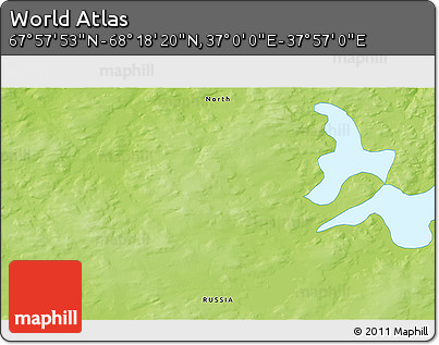 Physical 3D Map of the Area around 68° 8' 7" N, 37° 28' 30" E