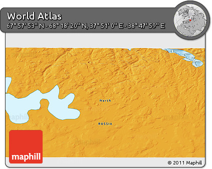Political 3D Map of the Area around 68° 8' 7" N, 38° 19' 30" E