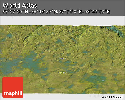 Satellite 3D Map of the Area around 68° 8' 7" N, 38° 19' 30" E